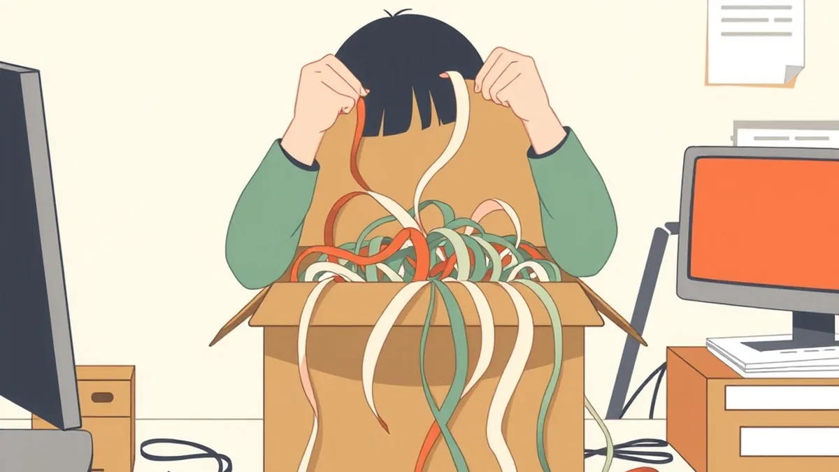 前任者から引き継いだ箱の中のもつれたリボンを、1本ずつほどいている人